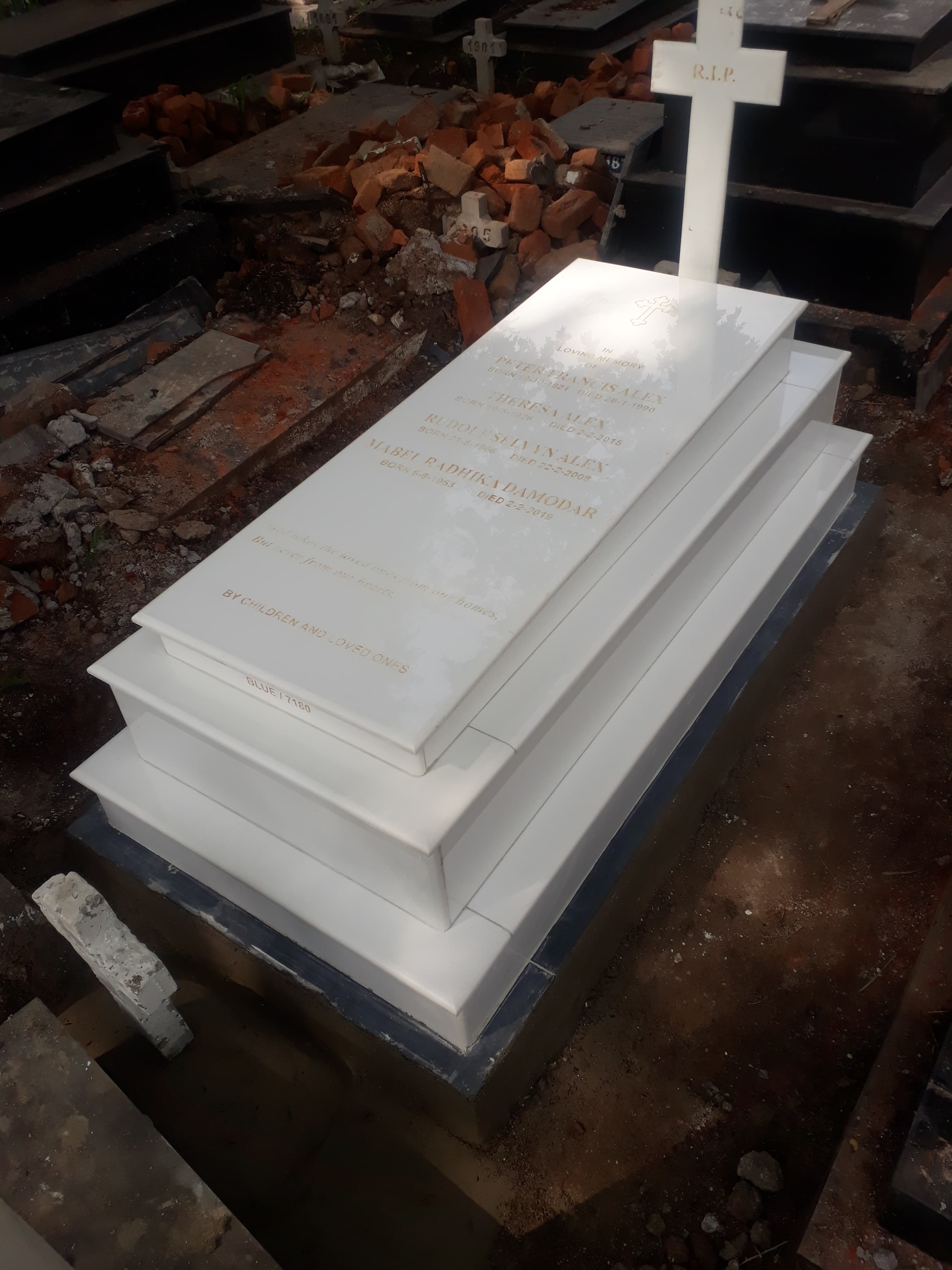 Dual-Tier Polished Black Granite Cross Headstone